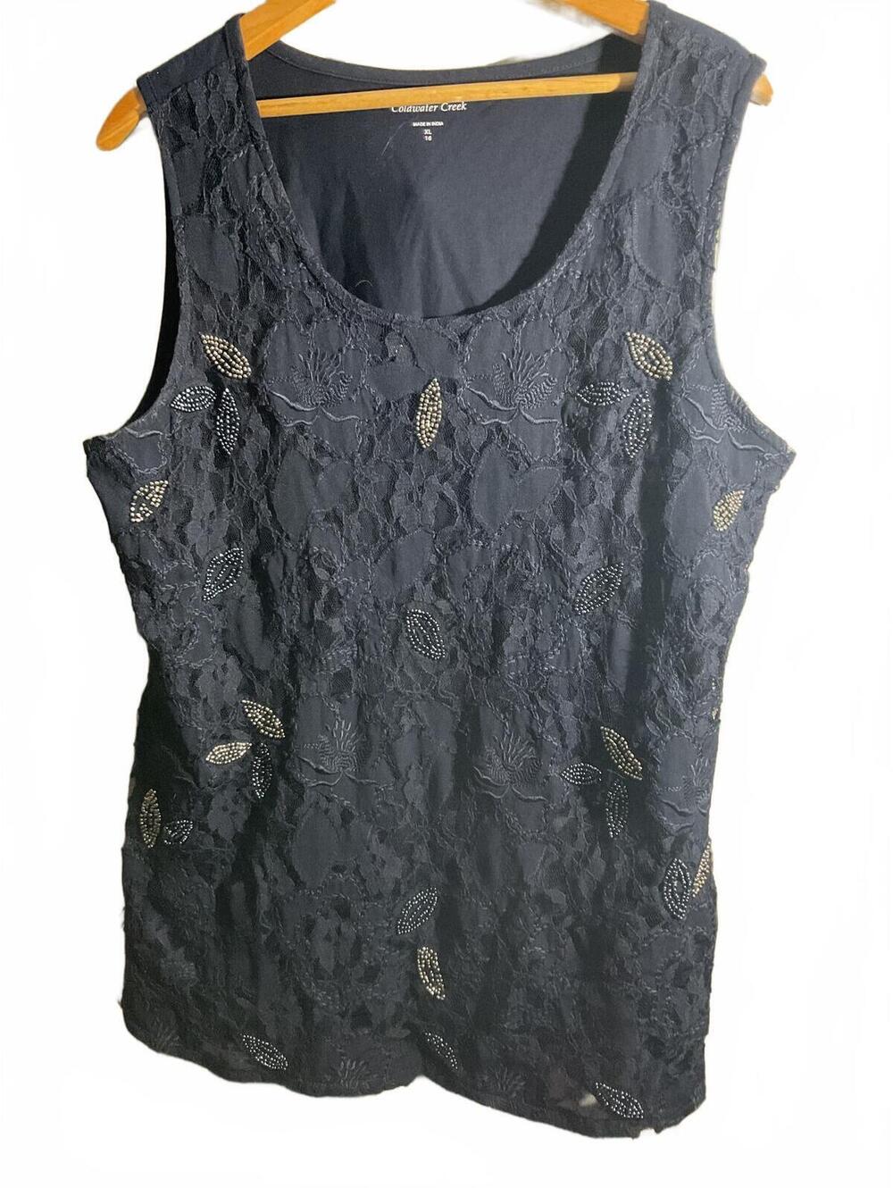 Coldwater Creek Women's Embroidered Lace Sequins Sleeveless Top XL 16